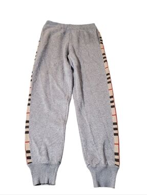 Burberry Women's Gray Check Trim Cotton Jogger Pants Small